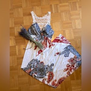 Beach or Vacation navy blue and red floral maxi dress